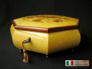 イタリア製 高級 オルゴール ジュエリーボックス 象嵌 Italy 八角形 アンティーク MUSIC BOX USED 鍵付き レトロ Fur Elise