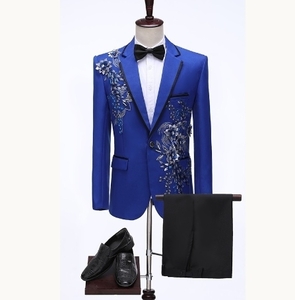 Новый высокий качественный 2 -цельный набор синего (синий) камень 4 -колорное развертывание смокинг с одним ступенем костюм мужской костюм верхняя одежда 2xl концертный размер выбирается