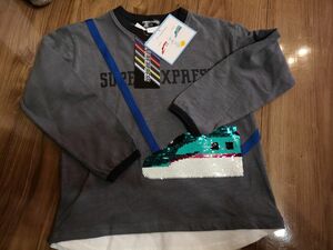 【新品未使用】新幹線　スパンコール　Tシャツ　120 はやぶさ　こまち　電車柄　衣替え　長袖　子鉄