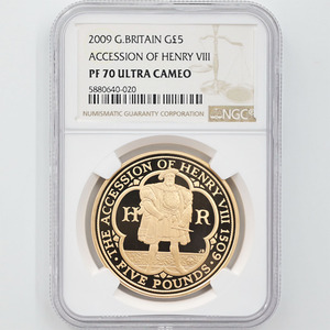 2009 英国 ヘンリー8世 即位500年記念 5ポンド 金貨 プルーフ NGC PF 70 UC 最高鑑定 完全未使用品