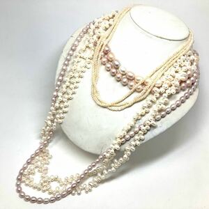 ［淡水パールネックレスおまとめ］m 約316g 真珠 ケシ ポテト オーバル ロング pearl Pearl necklace jewelry pink long silver DA0