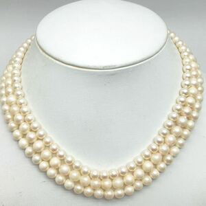 「アコヤ本真珠ネックレス3点おまとめ」◎m約67.5g 約5.5-6.5mmパール pearl necklace accessory jewelry silver EA5