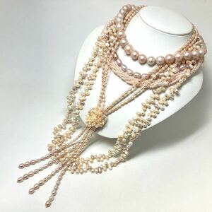 大珠有!!「淡水パールネックレスおまとめ」m 約412.0g 真珠 ポテト オーバル ロング pearl Pearl necklace pink long silver DA0