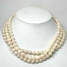 ［アコヤ本真珠ネックレス3点おまとめ］m 重量約121.0g 約8.0~8.5mm珠 真珠 パール pearl pink necklace accessory jewelry silver DA0_画像1