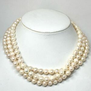 ［アコヤ本真珠ネックレス3点おまとめ］m 重量約121.0g 約8.0~8.5mm珠 真珠 パール pearl pink necklace accessory jewelry silver DA0