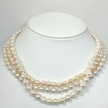 ［アコヤ本真珠ネックレス3点おまとめ］a 重量約92.5g 約6.5~8.0mm珠 真珠 パール pearl necklace accessory jewelry silver DA0_画像1