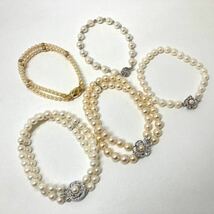 ［アコヤ本真珠ブレスレット5点おまとめ］m 重量約80.5g 約3.5〜7.0mm 真珠 2連 pearl bracelet jewelry accessory silver DA0_画像1