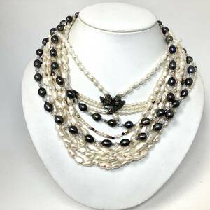 ［淡水パールネックレス5点おまとめ］m 約230.5g 真珠 バロック ケシ オーバル 天使 pearl Pearl necklace blue silver DA0