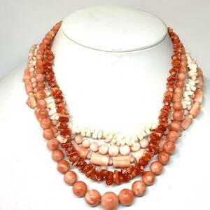 ［珊瑚ネックレス5点おまとめ］m 重量約122.0g サンゴ さんご necklace coral コーラル 赤 桃色 枝 丸玉 silver DB0