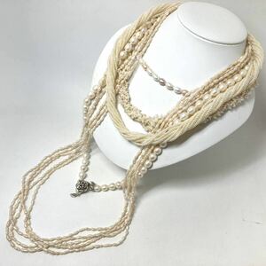 ボリューム有!!［淡水パールネックレス5点おまとめ］m 重量約335.0g 真珠 オーバル ボタン necklace accessory jewelry silver DA0