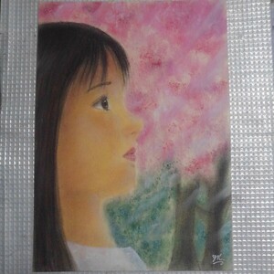 Art hand Auction 【匿名配送】絵画 ｢桜の木｣ A4サイズ額つき｡, 美術品, 絵画, 人物画