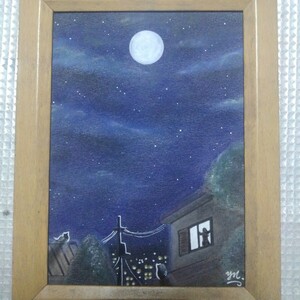 【匿名配送】絵画　「深夜帯」　2Lサイズ額つき。