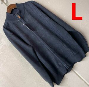 Lサイズメンズお家で洗えるニットプルジップジャガード長袖セーター