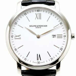 366 BAUME&MERCIER CLASSIMA QZ 65735 ボーム＆メルシエ クラシマ 飛びローマン ホワイト文字盤 クォーツ メンズ 腕時計 純正ベルトの画像2