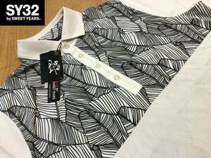 SY32GOLF(SY32ゴルフ)春夏 ドライタッチ、ストレッチ ホリゾンタルカラー 半袖ポロシャツ SYG-22SP010(WHITE)Ｌ