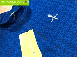 HK WORKS LONDON Green(コシノヒロコゴルフ)春夏 新品 吸水速乾 デジタル柄 ハーフジップ半袖シャツ C6330RR(ネイビー)Ｌ