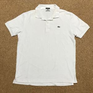 A★送料350円★良品★LACOSTE ラコステ★半袖 ポロシャツ メンズ M サイズ4 パイル生地 白 ホワイト