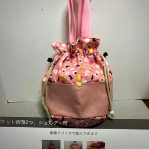 ハンドメイド　丸底巾着バッグ　おにぎりパンダ