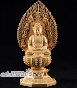 新入荷★総檜材 仏教工芸品 木彫仏教　阿弥陀如来座像 精密彫刻 高さ28cm