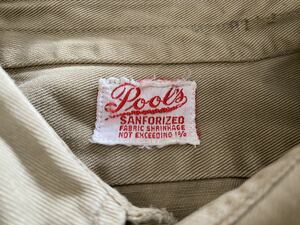 50s 60s Pool's ワークシャツ　マチ付き　sanforized ARMY TWILL 汚れあり　ビンテージ コットン USA製 VINTAGE 古着 