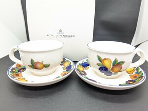 1円～！ 未使用 美品【ROYAL COPENHAGEN ゴールデンサマー ティー カップ＆ソーサー 2客 セット】ロイヤルコペンハーゲン ブランド 食器 