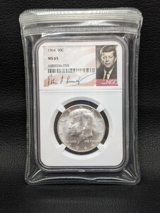 美品 保管品【NGC MS65 1964 50c ケネディ 大統領 銀貨 アメリカ】シルバー SV 硬貨 通貨 貨幣 50セント アンティーク コレクション