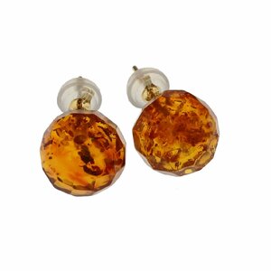 GALLERY megumi written guarantee attaching .K18 natural amber . is . cut ball stud earrings 1.5g amber 