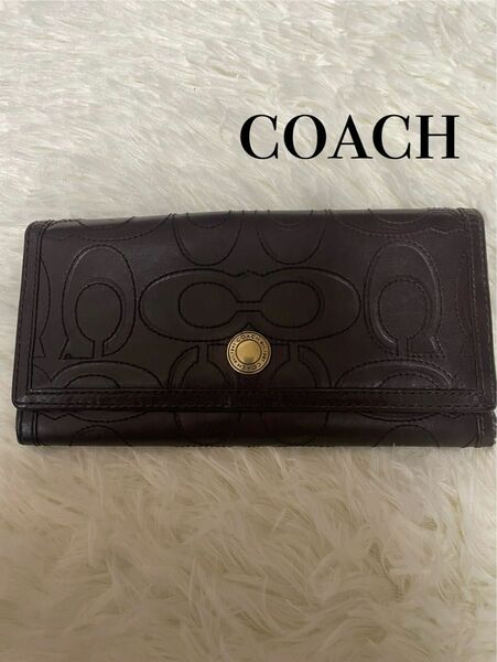 coach コーチ　ブラウン　二つ折り　長財布　美品