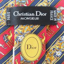 M03 Christian Dior クリスチャンディオール アニマル 動物柄 シルク ネクタイ レッド/ネイビー_画像7