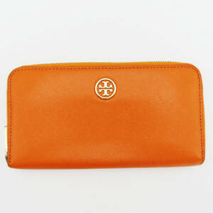 K03 TORY BURCH トリーバーチ ロゴ PVCコーティング ラウンドファスナー 長財布 オレンジ