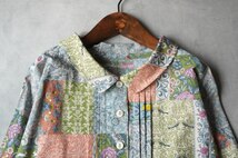 ハンドメイド♪cotton♪グリーン系アールヌーヴォー調パッチ柄♪襟付きOP♪_画像3