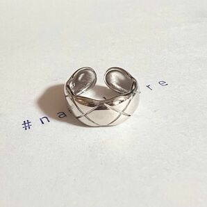 シルバーリング 925 銀 キルティング ワイド 格子 チェック 韓国 指輪①