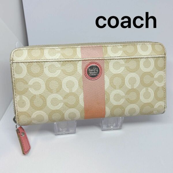 COACH ラウンドファスナー 長財布　オプアート　