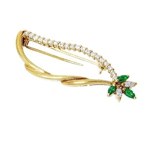 K18 brooch mere diamond emerald entering design brooch E 0.18ct D0.50ct 5.5g