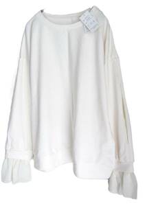 ★K501　新品　【3L】　ホワイト　袖かわいい　重ね着風　長袖　カットソー　厚手　大きいサイズ　クリックポスト