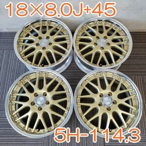 【送料無料】 即決 WORK 18×8.0J+45 PCD 5H×114.3 ワーク アルミホイール アルミ 社外 ホイール 5穴 4本セット YH103