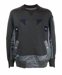 未使用品 Sacai Nylon Twill x Sponge Sweat Pullover サイズ2 サカイ ナイロンツイル スポンジスウェット プルオーバー グレー 22AW