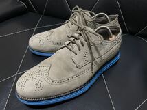 美品 COLE HAAN コールハーン C24908 8W≒25.5cm レザーシューズ レザースニーカー ウイングチップ メダリオン グランドO.S グレー _画像1