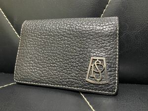 美品 Paul Smith ポールスミス PS 名刺入れ シュリンクレザー ロゴ型押し 金具 マルチストライプ ブラック ビジネス 新卒 社会人 スマート