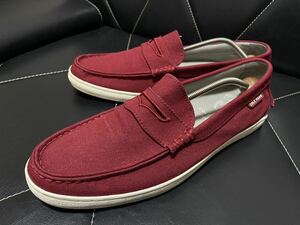 極美品 COLE HAAN コールハーン C22365 11M≒28.5cm ローファー コインローファー Uチップ キャンバス スリッポン レッド カジュアル 