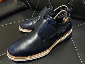 数回使用 COLE HAAN コールハーン C26718 7M≒24.5cm レザーシューズ レザースニーカー ベルクロ ネイビー グラデーション グランドOS