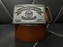 極美品 ARMANI JEANS AJ アルマーニ ジーンズ レザーベルト 本革 ベルト メンズ カジュアル 75/90 ブラウン 通学 イタリア製 ロゴ イーグル_画像1