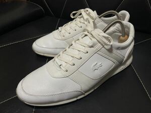 極美品 LACOSTE ラコステ UK6.5≒25.5cm レザーシューズ レザースニーカー レースアップ ロゴ ホワイト 爽やか 春夏 ワニ クロコダイル