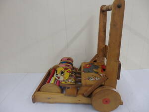  used baby baby-walker retro Showa era handcart toy lovely wooden baby toy -18