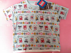 新品 100 トミカ 半袖Tシャツ パトロールカー 消防車 救急車 パワーショベル 働く車柄 信号機 道路標識 踏切あり 男の子 95cm～ 送料無料