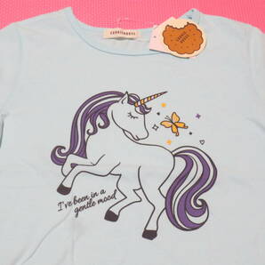 新品 130 ユニコーン柄 半袖Tシャツ 水色 綿100％ ちょうちょ キラキラ かわいい メルヘン 子供 小学生 女の子 夏物 120cm〜 双子 送料無料