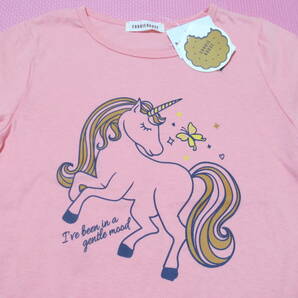 新品 130 ユニコーン柄 半袖Tシャツ ピンク 綿100％ ちょうちょ ゆめかわいい メルヘン 子供 小学生 女の子 夏物 120cm〜 双子 送料無料