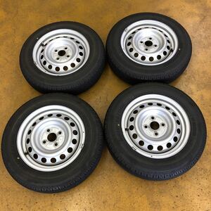 中古スチールホイール 14インチ 5J ET約+40 PCD100 4穴/ブリヂストンV600 155/80R14 2022年製 4本セット 9〜8分山