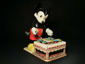 1950年代LINEMA日本製ブリキ玩『ミッキーマウス 木琴奏者Mechanical Mickey Mouse with Xylophone』ゼンマイ可動式/昭和レトロ