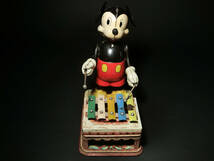 1950年代LINEMA日本製ブリキ玩『ミッキーマウス 木琴奏者Mechanical Mickey Mouse with Xylophone』ゼンマイ可動式/昭和レトロ_画像3